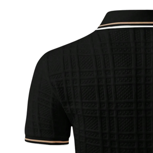 Camisa de Golf Negra Texturizada para Hombre, Manga Corta, Casual, de Punto, con Cuello y Botones al Frente, Transpirable, Servicio OEM, Uso Diario de Verano - Product Image 5