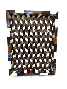 Handmade Resin Wood Inlay Tray | Geometric Chevron Serving <b>Coffee</b> <b>Table</b> Decor Vanity Display Serving Tray - Product Image 2
