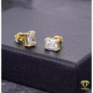 Luxury Emerald Cut Moissanite Diamond <b>Earrings</b> 925 Sterling <b>Silver</b> Gold Plated Stud Jewelry For <b>Men</b> And Women - Product Image 4