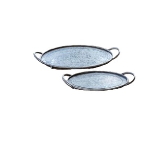 Handicrafts Oval Galvanized Metal Serving <b>Tray</b> With Handles Galvanized Steel Farmhouse Decorative <b>Tray</b> For Home <b>Kitchen</b> - Product Image 6