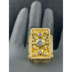 925 Silver Yellow Gold Finish <b>Crystal</b> Statement <b>Ring</b> 925 Silver Hip Hop Jewelry Iced Out Moissanite Lab Grown Diamond <b>Ring</b> - Product Image 1