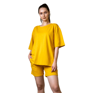 Conjunto de verano nuevo de 2 piezas para mujer, camiseta de manga corta con cuello redondo y pantalones cortos, 100% algodón. - Product Image 4
