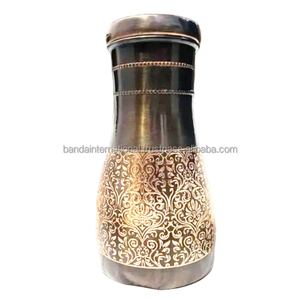<b>Copper</b> <b>Bottle</b> With Engraving Black And Polish Finished Indian Hand Made Health Benefits Pure <b>Copper</b> <b>Drinking</b> Water <b>Bottle</b> - Product Image 1