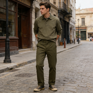 <b>Men's</b> 100% Cotton <b>Herringbone</b> <b>Trousers</b> Vintage Wide Leg Pants Casual Workwear Zipper Work Pants Wholesale - Product Image 3