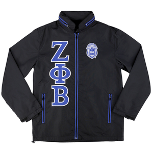 Veste coupe-vent noire Zeta Phi Beta légère à fermeture éclair avec lettres grecques, résistante à l'eau, manteau d'extérieur pour sororité - Product Image 1