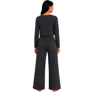 Ensemble de pyjama long à manches longues pour femme, couleur anthracite et bordeaux, avec cardigan court et pantalon large, doux, respirant, pour la détente et le sommeil, personnalisable - Product Image 2
