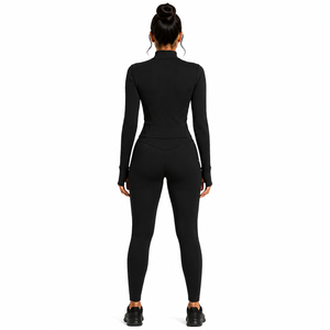 Conjunto de Yoga Moderno para Mujer, Chaqueta Negra con Cierre, Leggings de Cintura Alta, Dos Piezas, Ropa Deportiva, Ropa de Entrenamiento, Proveedor OEM Personalizado - Product Image 2