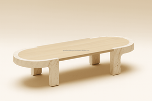 Tavolino da Caffè Ovale Minimalista in Legno con Gambe Scultoree, Tavolo Centrale Ovale in Stile Nordico, Tavolo da Soggiorno <span class=keywords><strong>Zen</strong></span> Curvo - Product Image 3