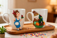 Vente en gros de tasses en céramique en argile polymère 3D avec logo personnalisé pour cadeau