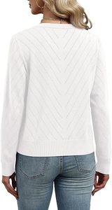 <b>White</b> Knitted <b>Cardigan</b> Full Sleeve Button Closure Solid Color Autumn Sweater 100% Acrylic Regular Fit - Product Image 5