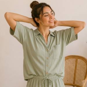 Ensemble de pyjama pour femmes, été, simple, décontracté, en polyester et viscose, doux, respirant, certifié OEKOTEX - Product Image 3