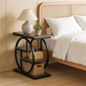 Tavolino Consolle in Legno con Ripiani Portaoggetti, Tavolino Laterale/Caffè/Divano/Comodino con Funzionalità Pratiche - Product Image 2