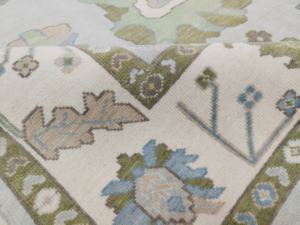 Compre una alfombra estilo Oushak floral vintage anudada a mano |   Alfombra Decorativa Hecha a Mano de Lana Verde Azul Pastel para Sala de Estar - Product Image 5
