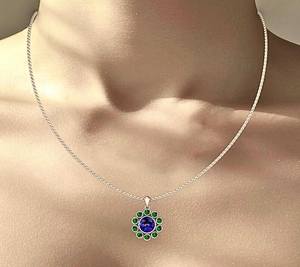 Collar con Halo de Esmeralda y Zafiro Azul, Plata 925, Oro 14K, Bañado en Rodio y Oro Rosa, Joyería con Colgante - Product Image 4