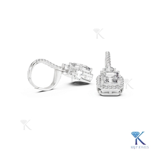 Lab Grown Diamond Asscher Cut Halo Drop Filled <b>Earrings</b> Pave <b>Hoop</b> Leverback 18K <b>Solid</b> Gold Classic Fine Women's Jewelry Bridal - Product Image 6
