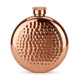 Handmade Hammered <b>Copper</b> Hip Flask, Round Pocket Flask with <b>Screw</b> Cap, Luxury Metal Gifts for Men, Wholesale OEM Custom Bulk! - Product Image 1