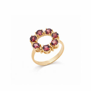 แหวนเงินแท้ 925 ประดับโกเมน 7 เม็ด ทรงวงกลมคลาสสิก ตัวเรือนชุบทองคำขาว 1 ไมครอน - Product Image 1