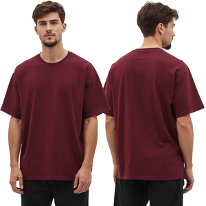 Men Heavyweight Regular Fit Soft 180g O-Neck Solid Streetwear <b>100</b>% <b>Polyester</b> Front Knitted T-<b>Shirt</b> - Product Image 1