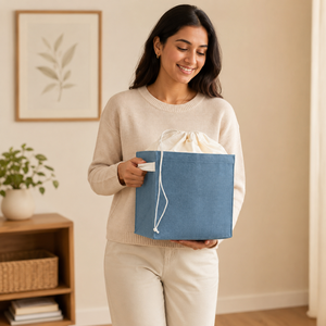 Custom Logo Jute Drawstring <b>Storage</b> Basket 30x30x24 cm Foldable <b>Laundry</b> Hamper Home Organizer Wholesale OEM ODM Export Supplier - Product Image 4