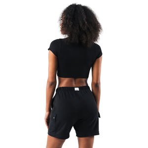 Top Corto de Manga Corta para Mujer, Negro, Elástico, para Gimnasio, Yoga, Entrenamiento - Product Image 3