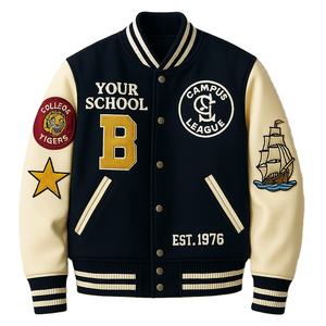 แจ็กเก็ตบอมเบอร์แบบวิทยาลัยเลตเตอร์แมนแจ็คเก็ตเบสบอลขนสัตว์สำหรับผู้ชายแจ็คเก็ตหนังแท้แบบสั่งทำ - Product Image 5