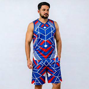 Men's Geometric Print Tank Top And Shorts <b>Set</b> V-Neck Quick Dry <b>Knitted</b> Polyester Sporty Summer Outfit - Product Image 3