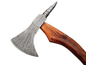 Hache large en acier Damas de qualité industrielle, multifonctionnelle pour le camping et le travail du bois, avec manche en bois pour le bricolage en extérieur - Product Image 3