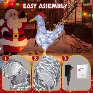 Gallo di Natale Pre-Illuminato da 60 cm, Decorazione Esterna Resistente alle Intemperie, 50 Luci LED, Peluche Bianco, Decorazione per la Casa - Product Image 4