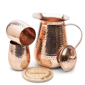 Copper jug set for premium reusable dining solution <b>water</b> serving metal set with <b>glasses</b> durable reusable kitchen dining drinkwa - Product Image 1