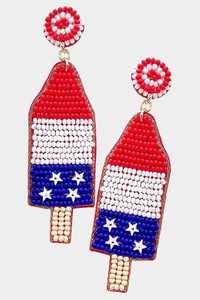 Boucles d'oreilles pendantes étoile patriotique pour femme, perles de rocaille rouges, blanches et bleues, bijoux en perles de verre - Product Image 4