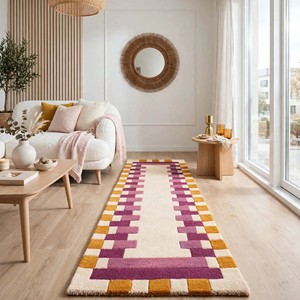 Modern Geometric Area <b>Rug</b> Rectangle Pink Cream Border <b>Flat</b> Weave Non-Slip Living Room Home Decor Contemporary Accent Carpet - Product Image 2