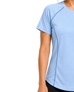 Customized Women Light Blue Quick Dry Sports T Shirt Breathable Moisture Wicking Athletic Gym Running Yoga Activewear Tee <b>Top</b> - Product Image 3
