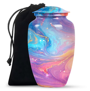 Aluminum Cremation Urn Adult <b>Ashes</b> Memorial <b>Keepsake</b> Vessel with Velvet Drawstring Pouch Custom Pattern - Product Image 1