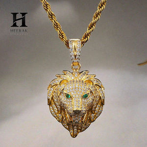 Pendentif Tête de Lion 3D, Bijoux Hip Hop, Collier Pendentif Tête de Lion, Charme Œil Vert Cubique, Bijoux Rap Dragon - Product Image 2