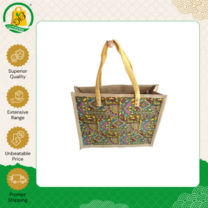 Sacs à provisions fourre-tout décontractés imprimés en jute de qualité supérieure Sacs à main doubles écologiques avec poignée en cuir laminé et fermeture éclair supérieure - Product Image 3