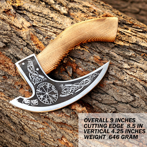 Cuchillo para Pizza Vikingo Nordic Forge, Cuchilla de Acero al Carbono de 9 Pulgadas, Mango de Madera de Fresno, Funda de Cuero, Hacha Personalizada al por Mayor - Product Image 2