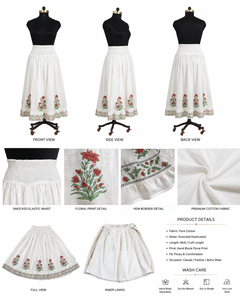 Falda Larga de Algodón al por Mayor con Cintura Elástica Fruncida y Volantes, Estampado Floral Bohemio, Estilo Jaipur, para Verano - Product Image 6