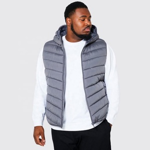Charcoal Grey Unisex Bomber Style Polyester Zip through Gilet Winter <b>Quilted</b> Plus Size with Fur Collar Hood Available All Colors - Product Image 1