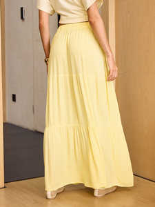 Falda Maxi Larga de Verano para Mujer, Cintura Natural, Amarilla, Estilo Vintage, Transpirable, Corte en A, Casual, Fluida, Cintura Elástica, Ecológica, Estilo Boho - Product Image 2