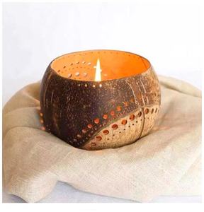 Refined Style <b>Coconut</b> <b>Shell</b> Candle Stand Sun Rays Handmade Eco Tealight Holder Yellow Natural Decorative Accent Christmas Party - Product Image 1