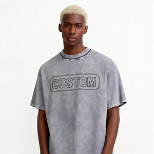 T-shirt en coton délavé surdimensionné pour homme, style rétro streetwear, col rond décontracté, tendance, marché de gros américain - Product Image 2
