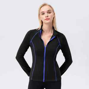 Veste de yoga pour femme automne/hiver, course en extérieur, manches longues, velours, séchage rapide, chaude, fermeture éclair, col montant, ajustée, entraînement - Product Image 1