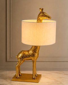Large Modern <b>Giraffe</b> <b>Table</b> <b>Lamp</b> Gold Finished Metal Base Fabric Shade Neon Bulb Rectangle Indoor Living Room Use Luxury - Product Image 6