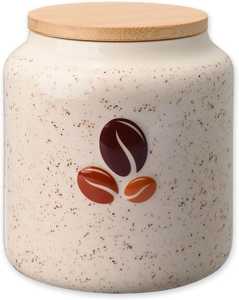 Coffee <b>Storage</b> Jar With Wooden Lid Airtight Moisture Proof Round Kitchen Container Minimalist Design Printed Beans Pattern - Product Image 1