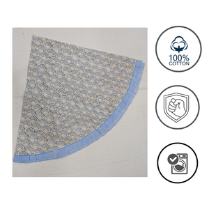 Indian Premium Hand Block Print Cotton <b>Table</b> Cover 70" Floral Design White Blue Eco-Friendly Reusable Durable Elegant - Product Image 2
