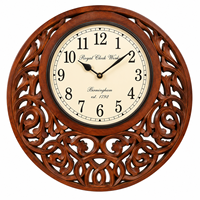 Jam Dinding Kayu Ukiran Tangan Analog Quartz 18 Inci Bulat Tradisional Dekoratif Ruang Tamu Jam Pernikahan