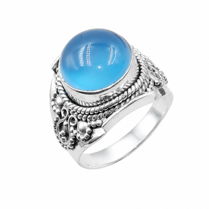 925 Sterling Silver Blue Chalcedony Cabochon <b>Statement</b> <b>Ring</b> Handmade Vintage Artisan Boho Gemstone Gold Plated Rose Gold <b>Ring</b> - Product Image 5