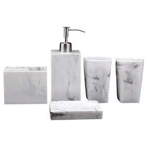 Modern Marble Look Bathroom Set Six-Piece Rectangle Soap Dispenser <b>Toothbrush</b> <b>Holder</b> Tumbler Tray Easy To Clean - Product Image 2