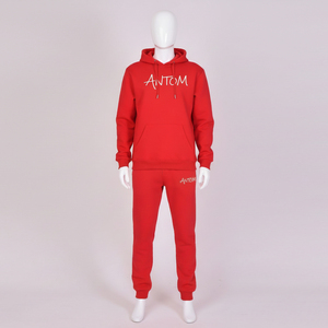 Ensemble de survêtement rouge à capuche en coton épais 100 %, grande taille, pantalon de survêtement long avec poches latérales, tenue décontractée unisexe pour adultes, hiver - Product Image 2