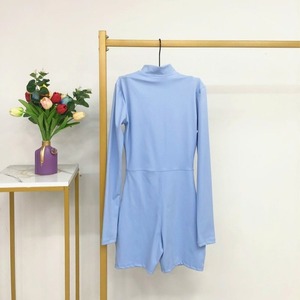 Wholesale Custom Logo Seamless Bodysuit For Women Quarter <b>Zip</b> Short Sleeves GYM Workout Yoga Jumpsuit For Women - Product Image 5